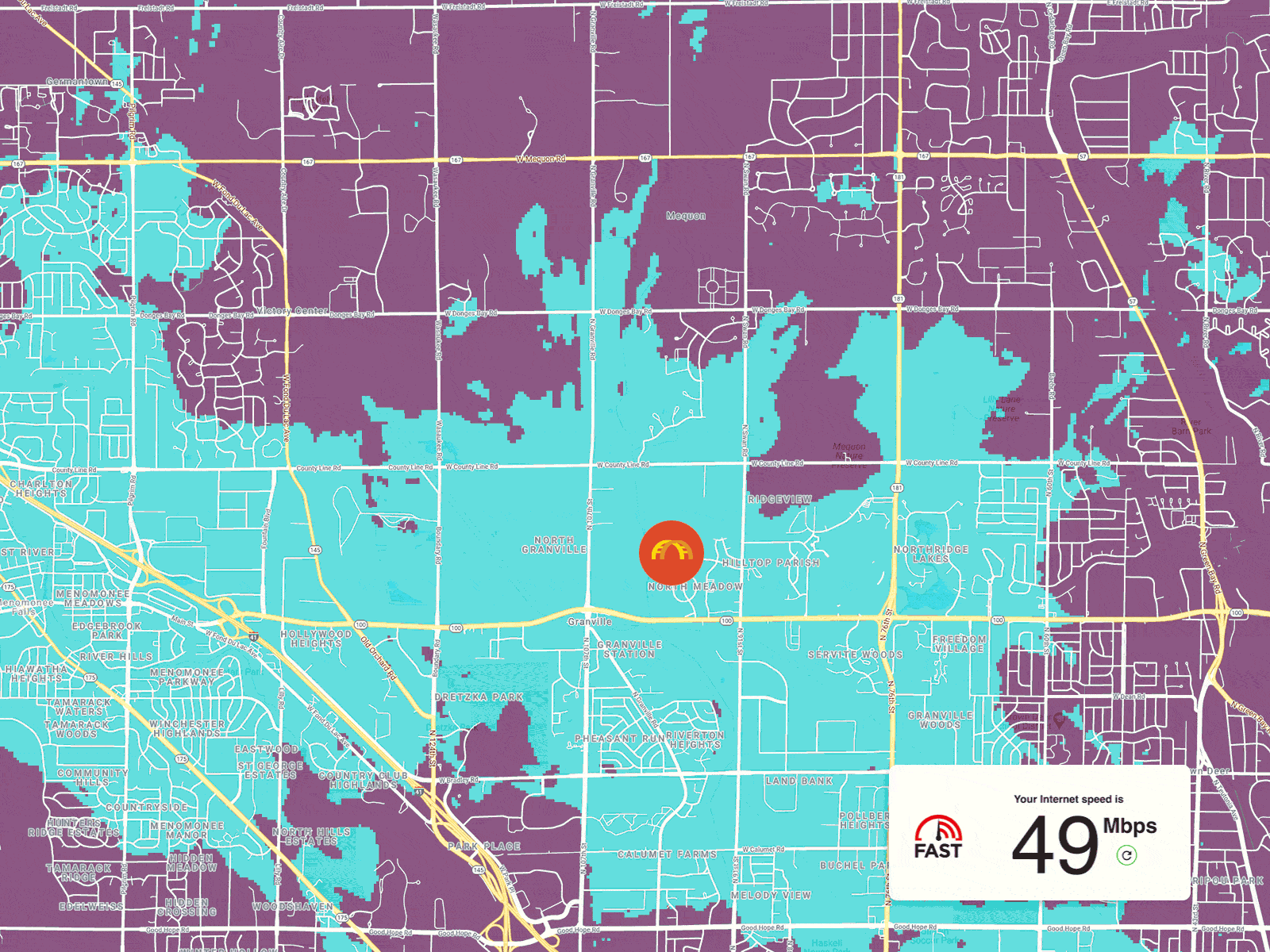 UScellular coverage map at North Lake Park