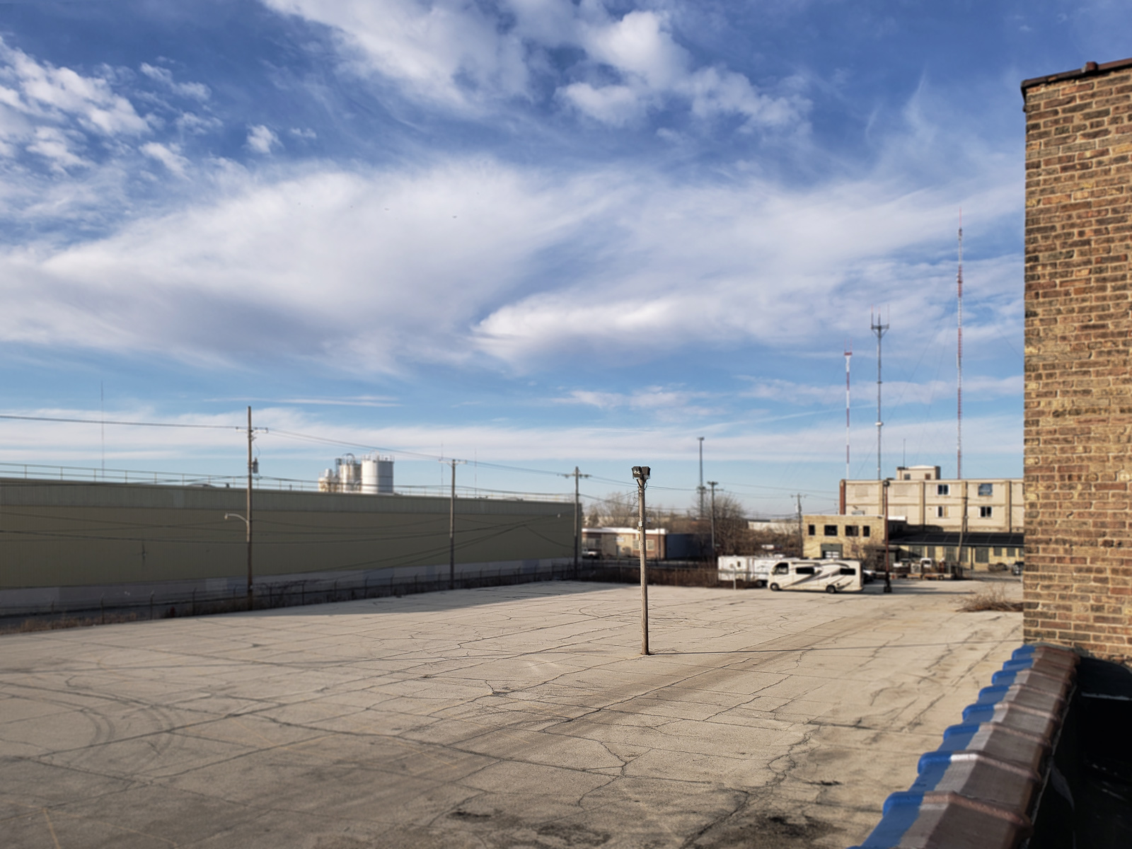 An empty parking lot.