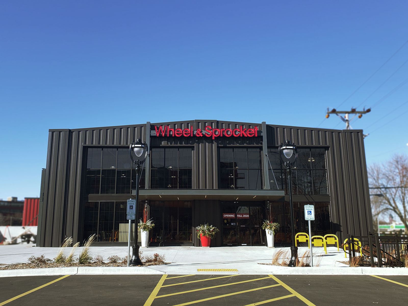 The main entrance with its massive picture widows that allow in plenty of natural light.