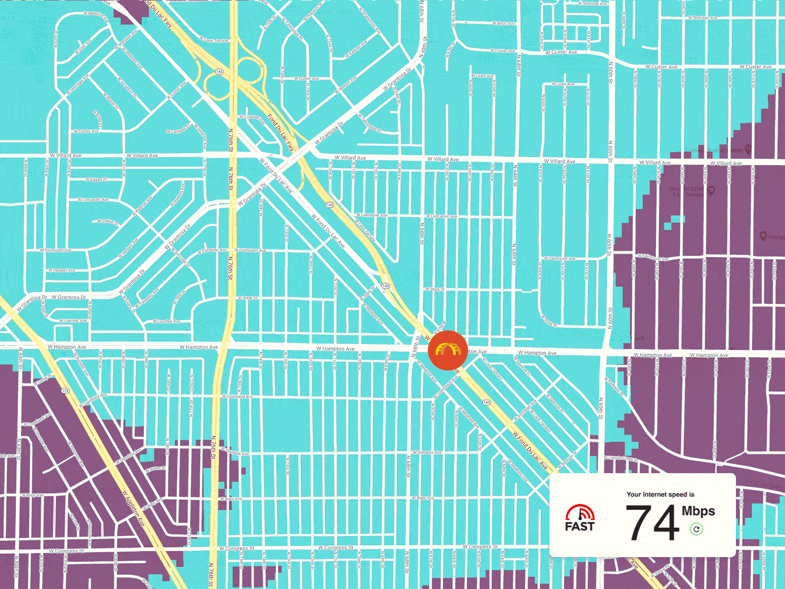 UScellular coverage map over Hampton at Fond du Lac.