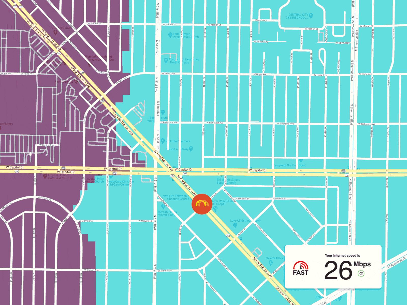 UScellular 5G coverage map at Capitol Ave. and Fond du Lac Ave.