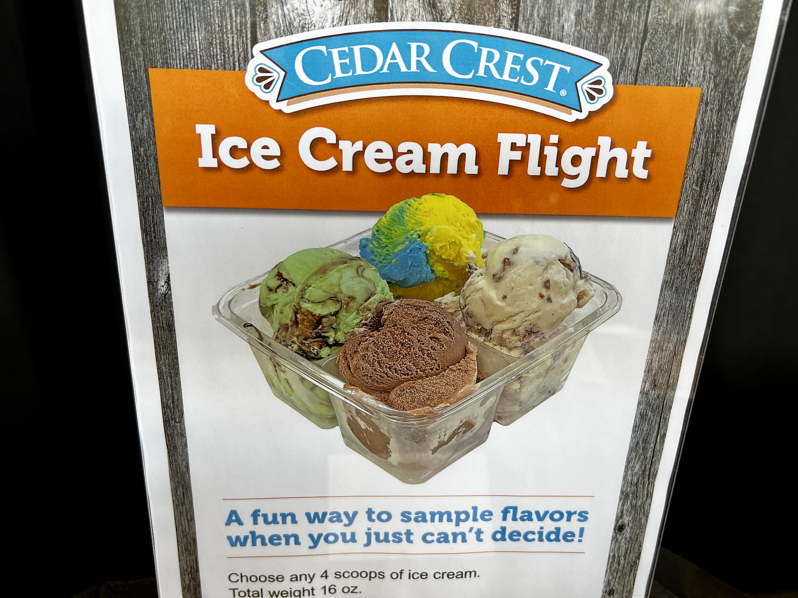 Cedar Crest ice cream flight sign