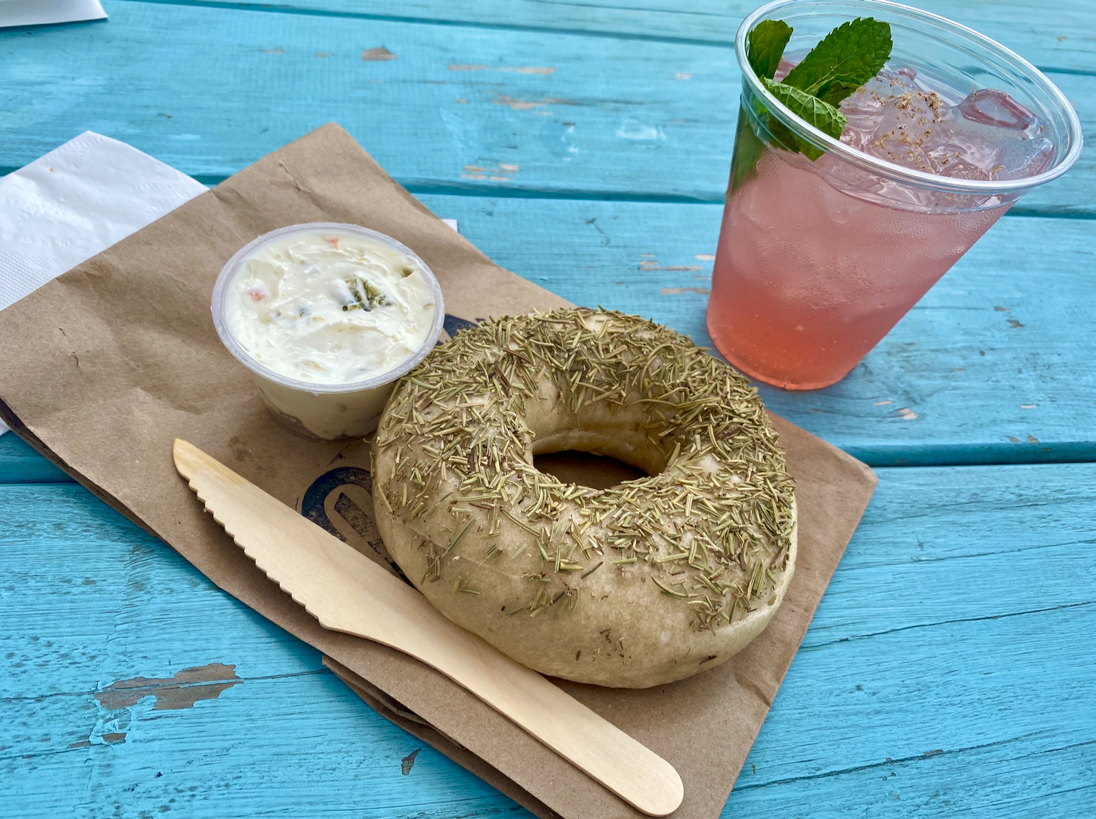 Rosemary sea salt bagel and cream cheese