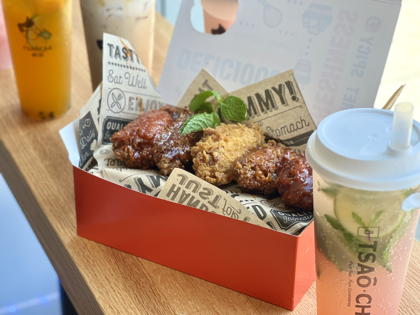 Chicken wings and bubble tea
