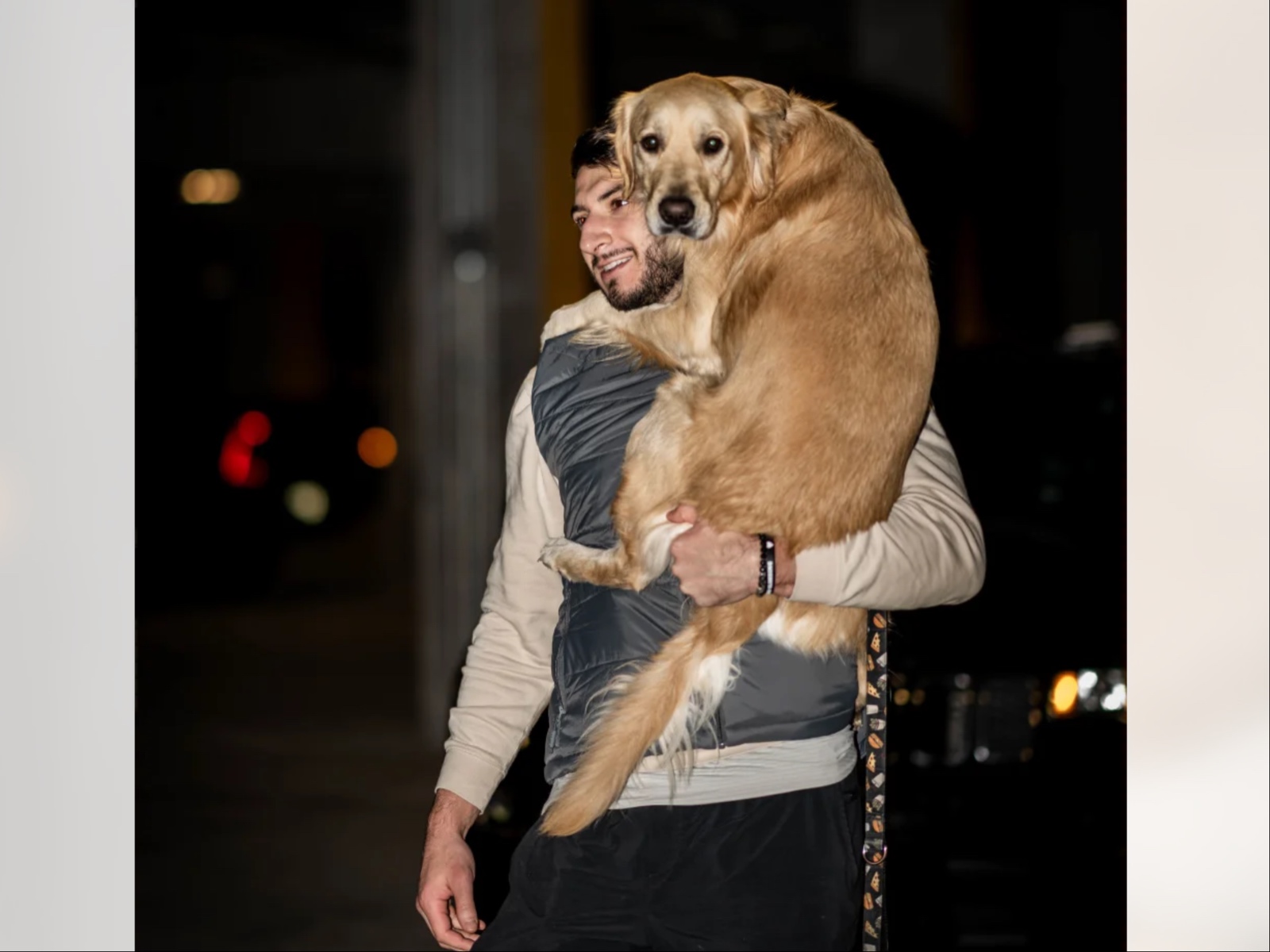 Packer arriving with dog