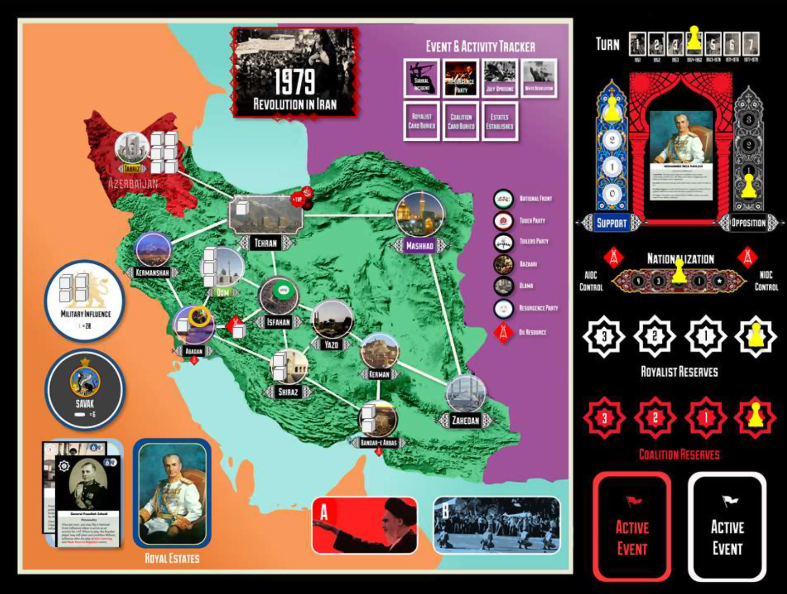 1979: Revolution in Iran overhead view of game board.