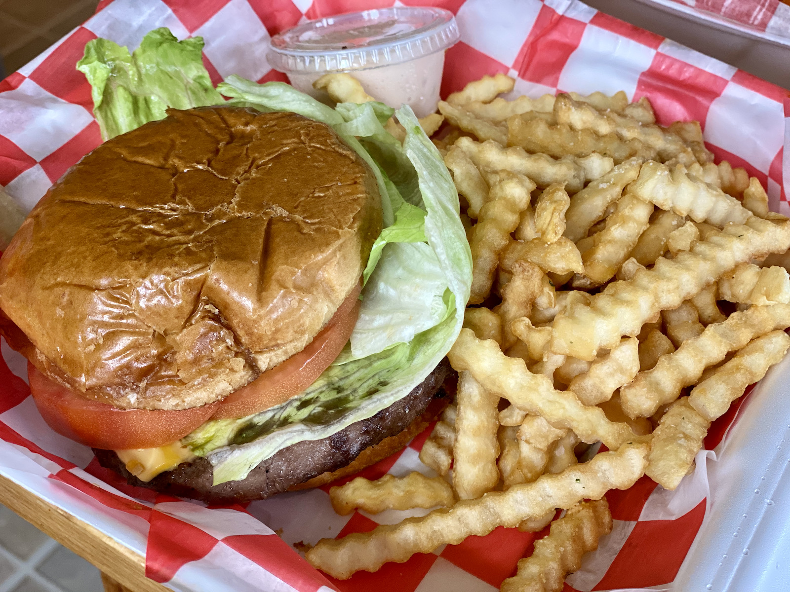 Burger in packaging