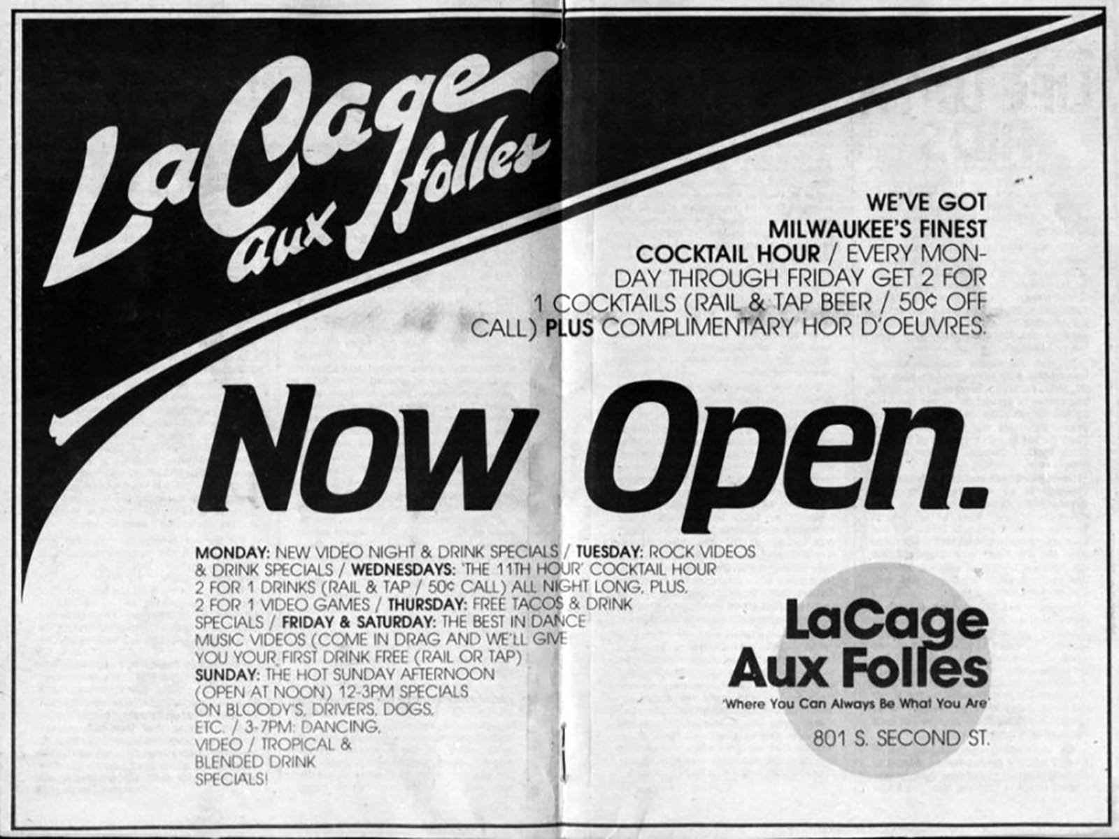 Opening ad for La Cage