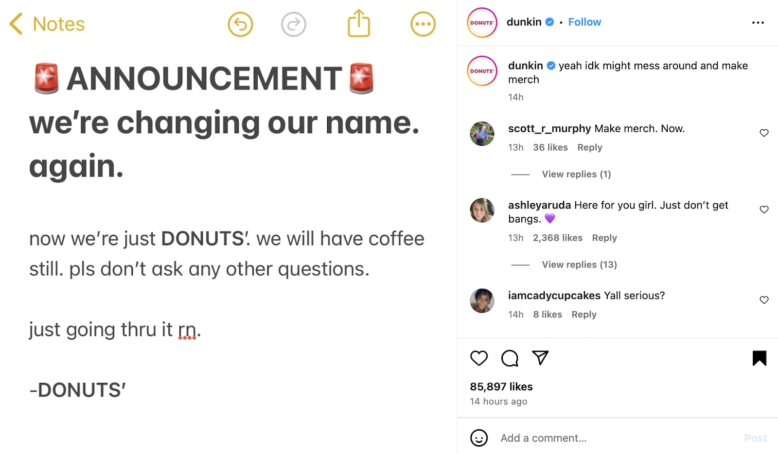 Dunkin' Donuts changes name