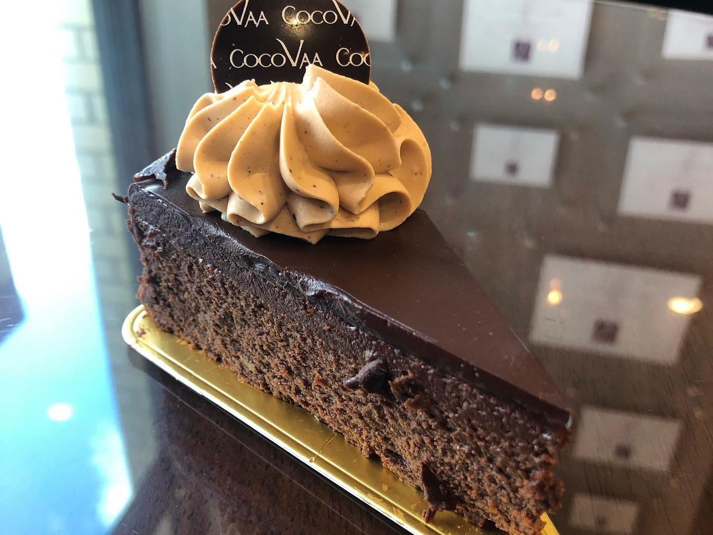 Slice of chocolate cake at CocoVaa Chocolatier