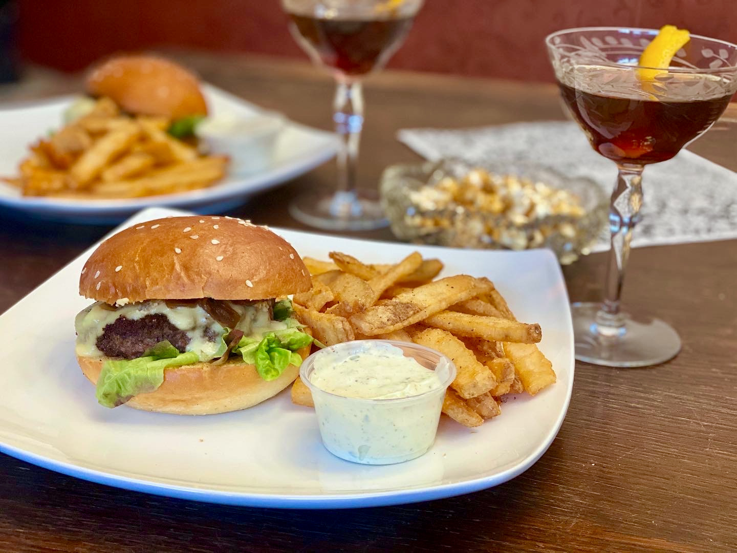 Burger, fries and Manhattan from Goodkind