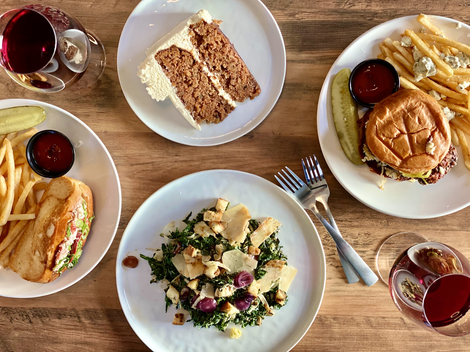 Overhead view of meal from Buckley's