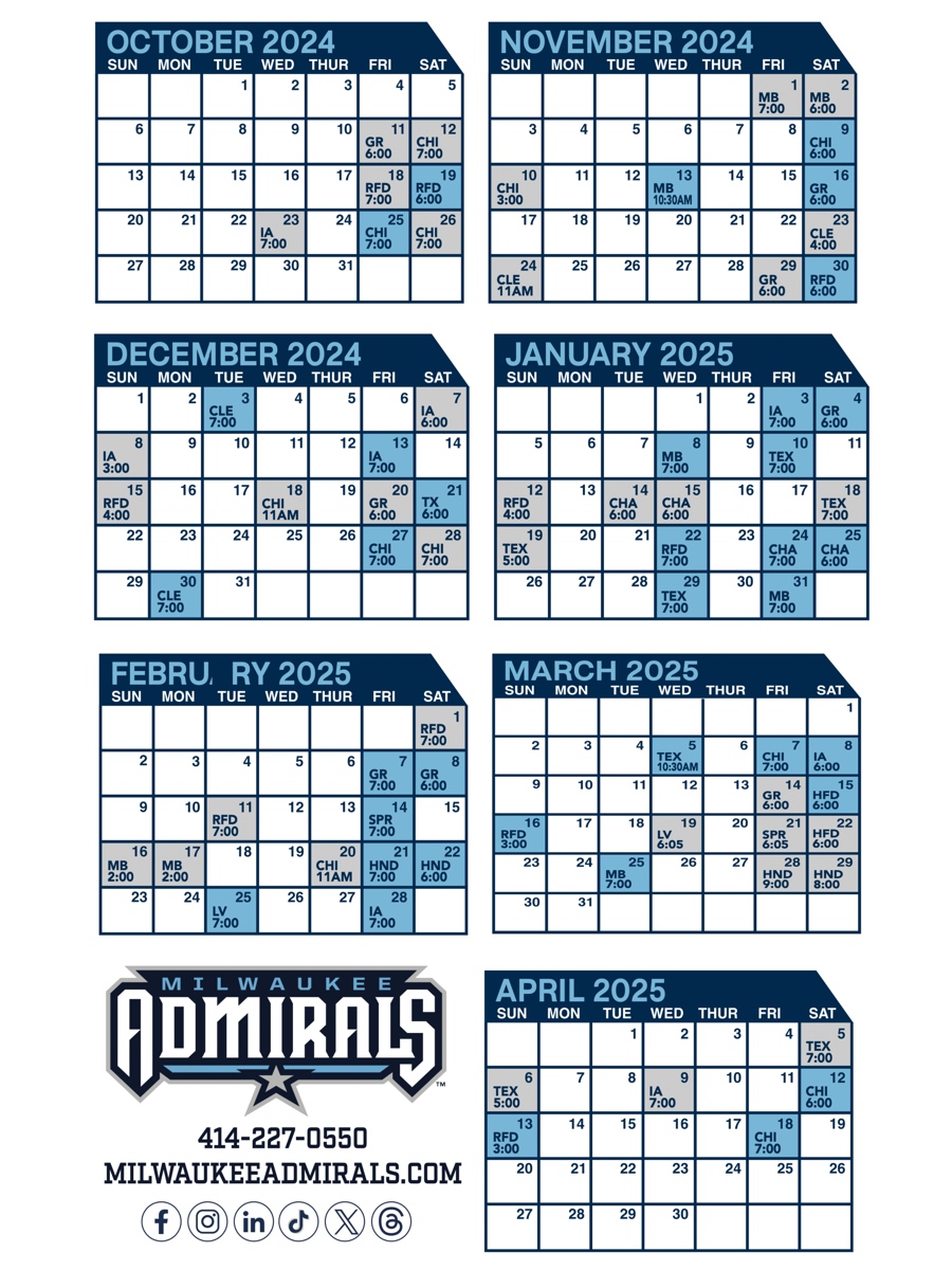 Admirals 2024-25 schedule