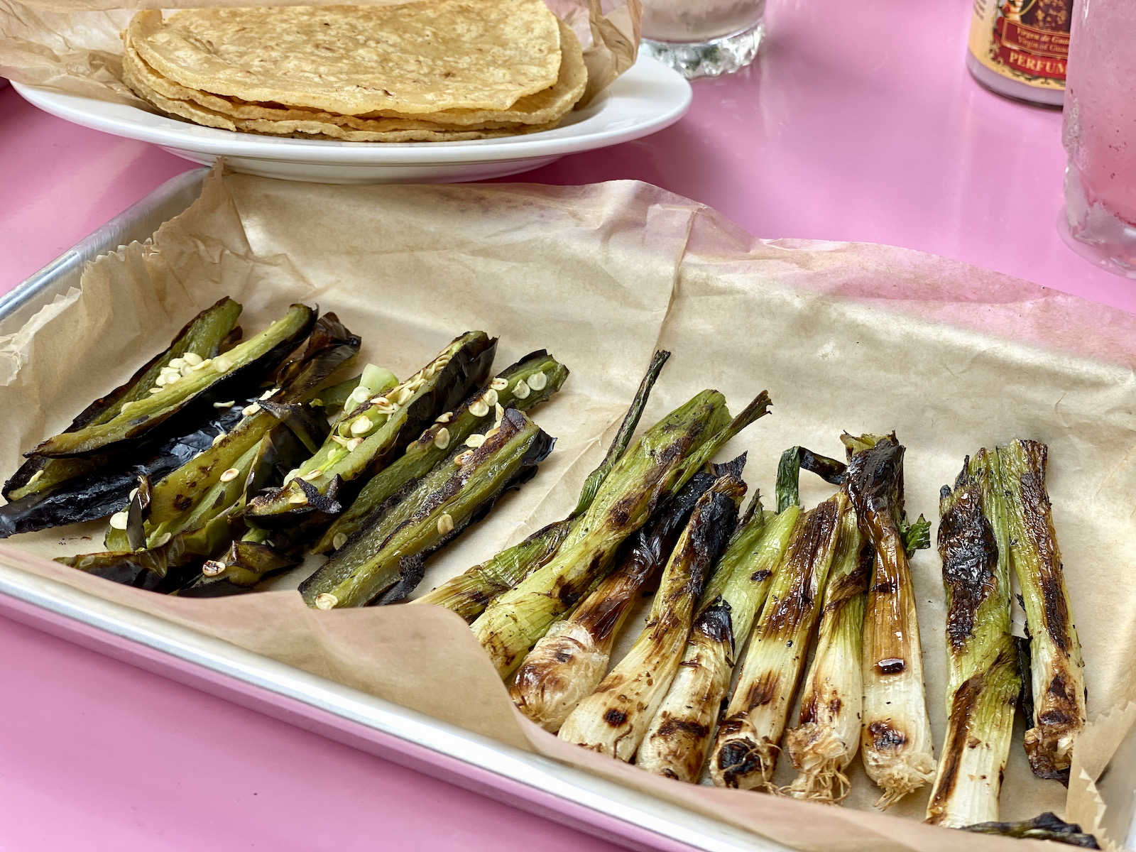 Grilled onions and jalapenos