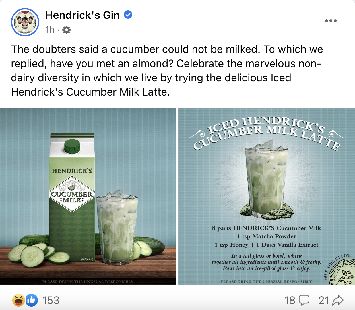 Hendrick's Cucumber Milk