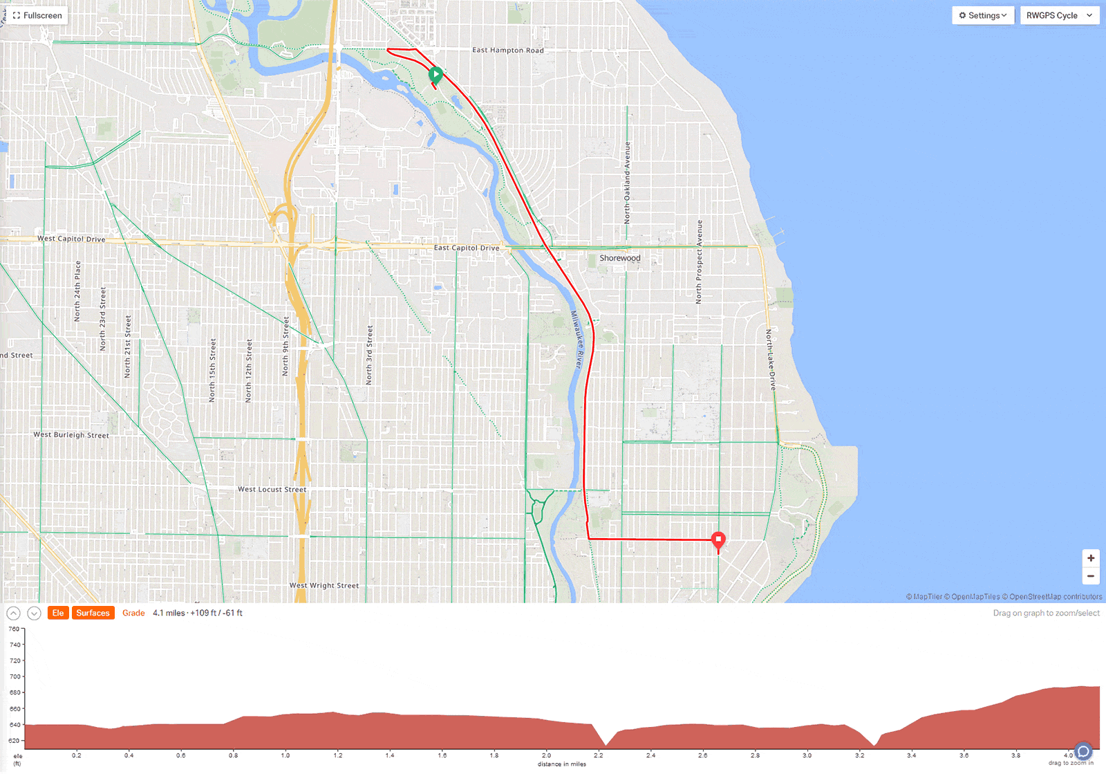 Map of Estabrook Park to Downer Ave. ToAD