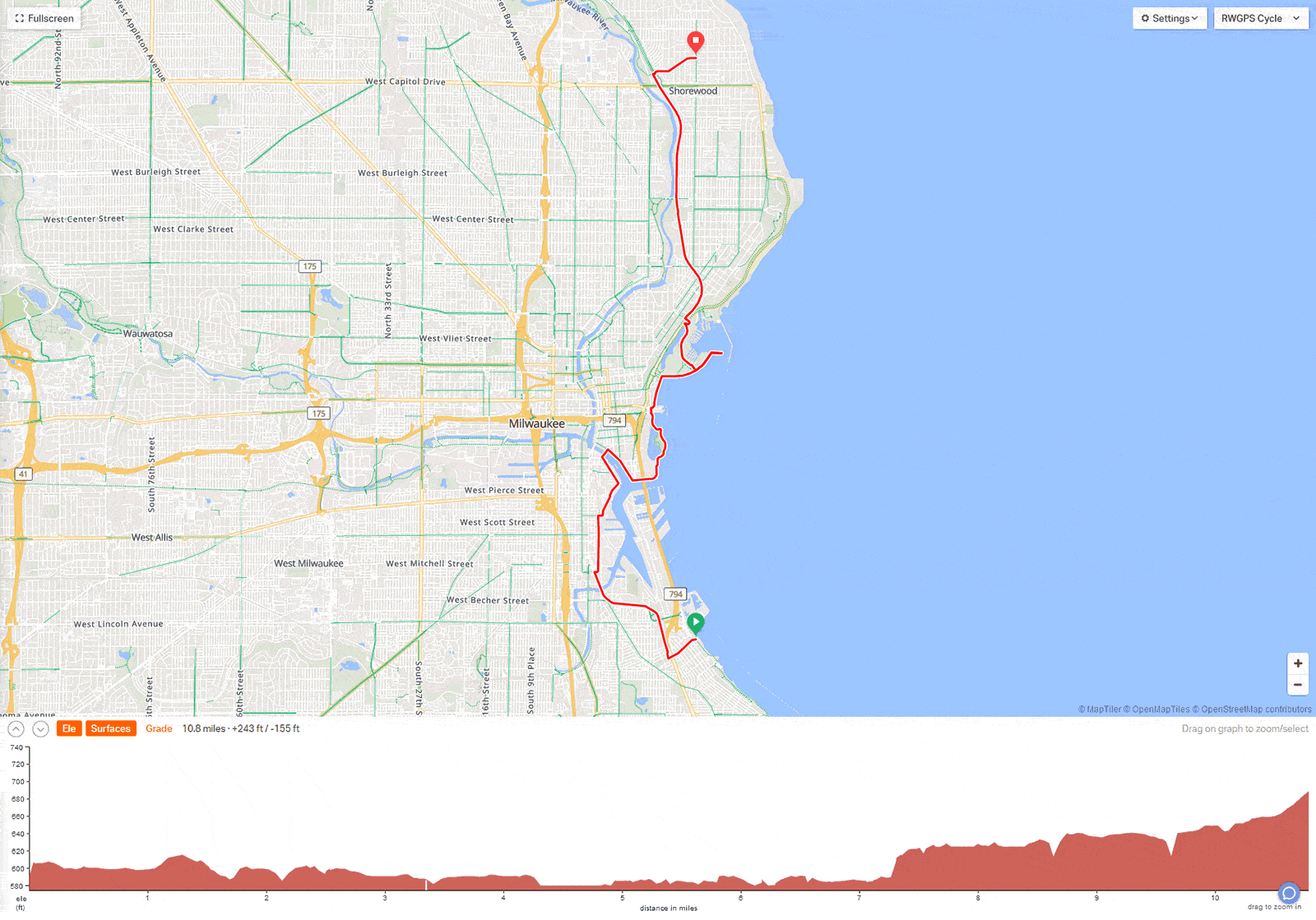 Map from Cupertino Park to Shorewood ToAD