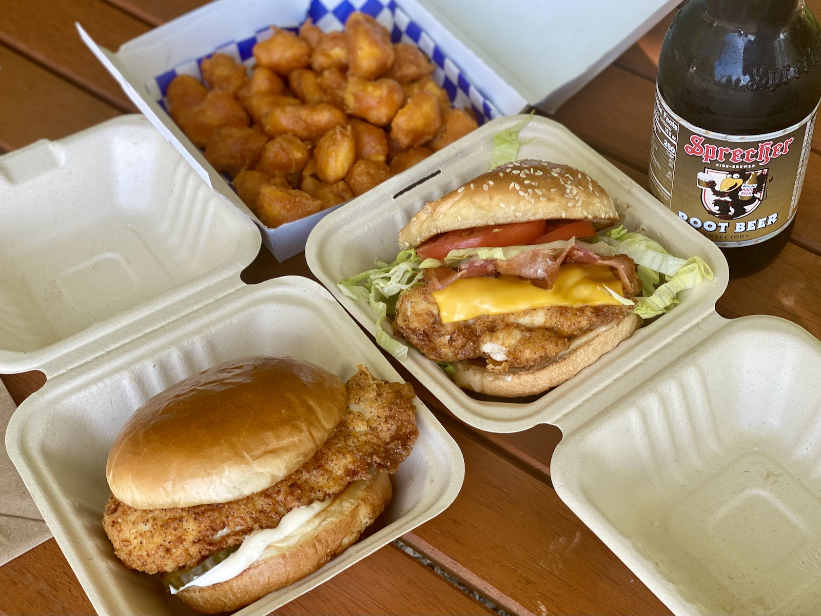 Dairyland fried chicken sandwiches and cheese curds