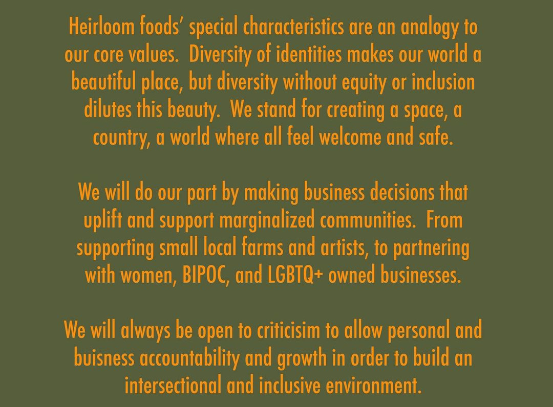 Heirloom values statement