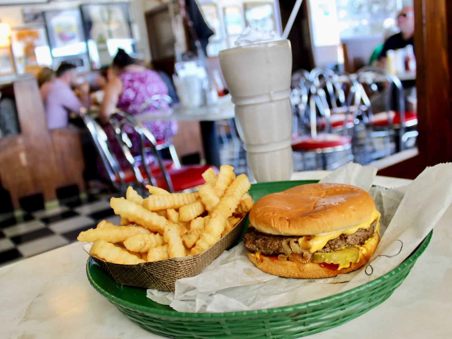 Burger, fries and malt at Nite Owl