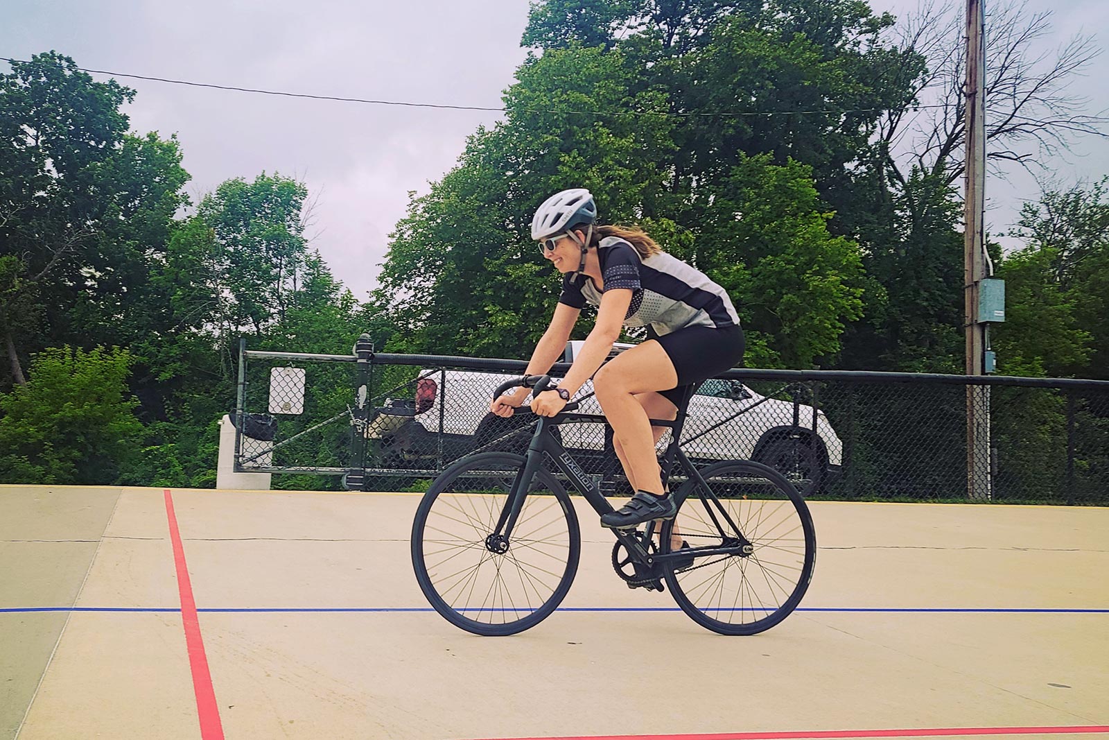 A track racer on the Kenosha Velodrome.