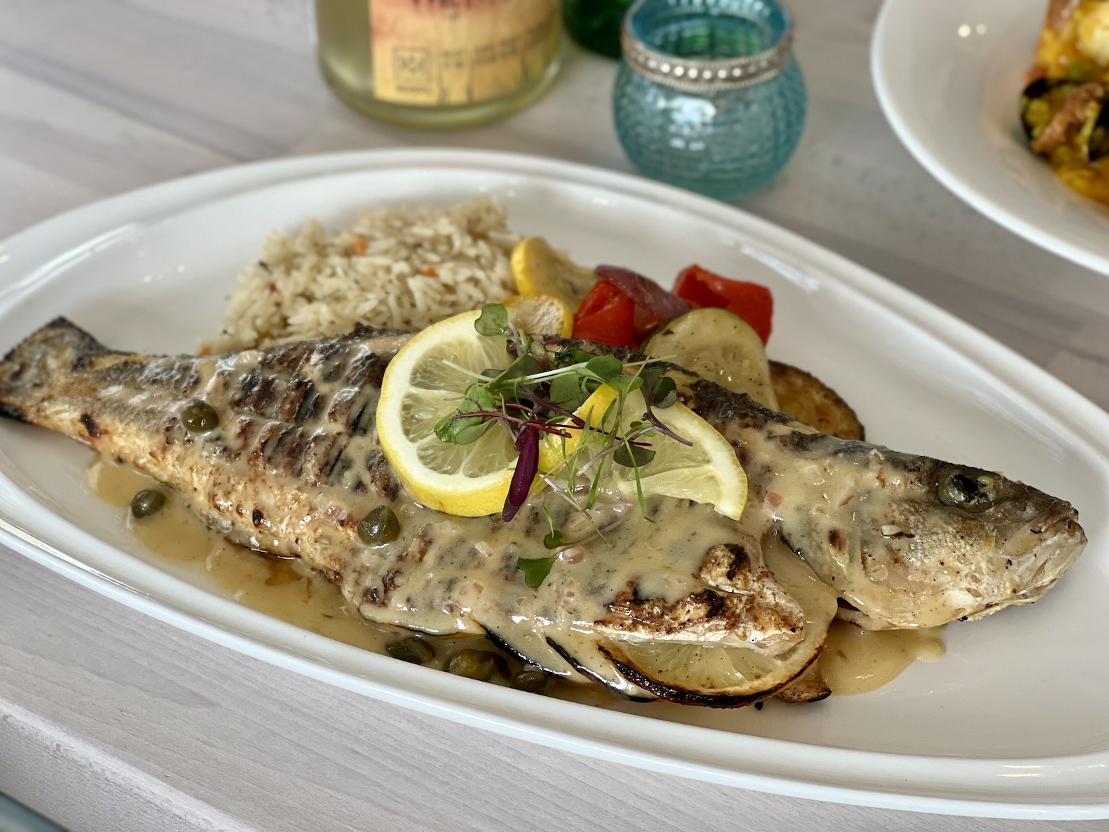 grilled whole bronzino