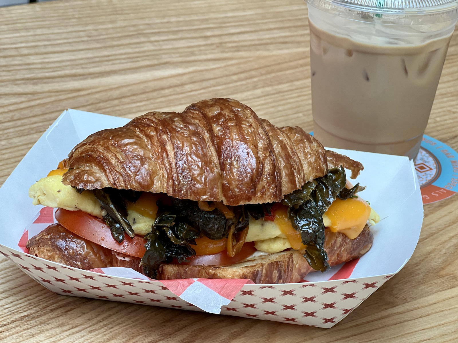 Veggie breakfast sandwich on a croissant