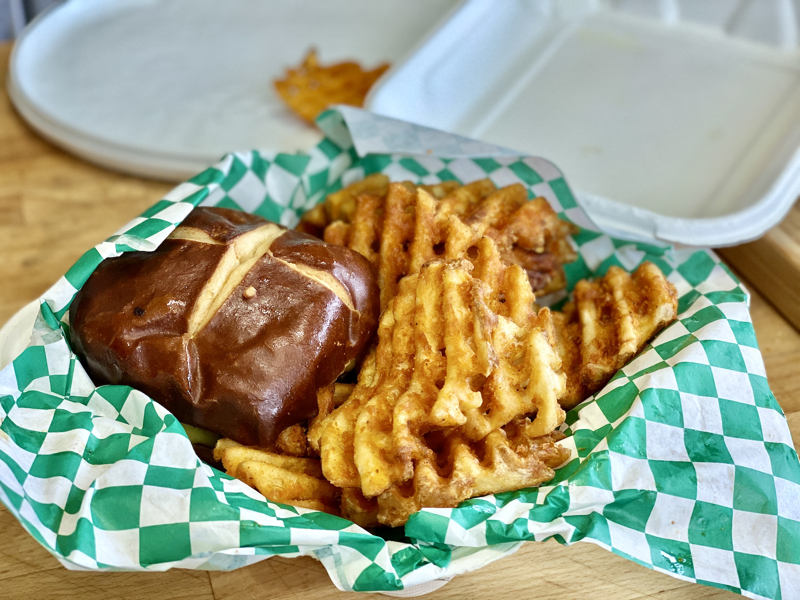 Plant-based burger and fries from Twisted Plants