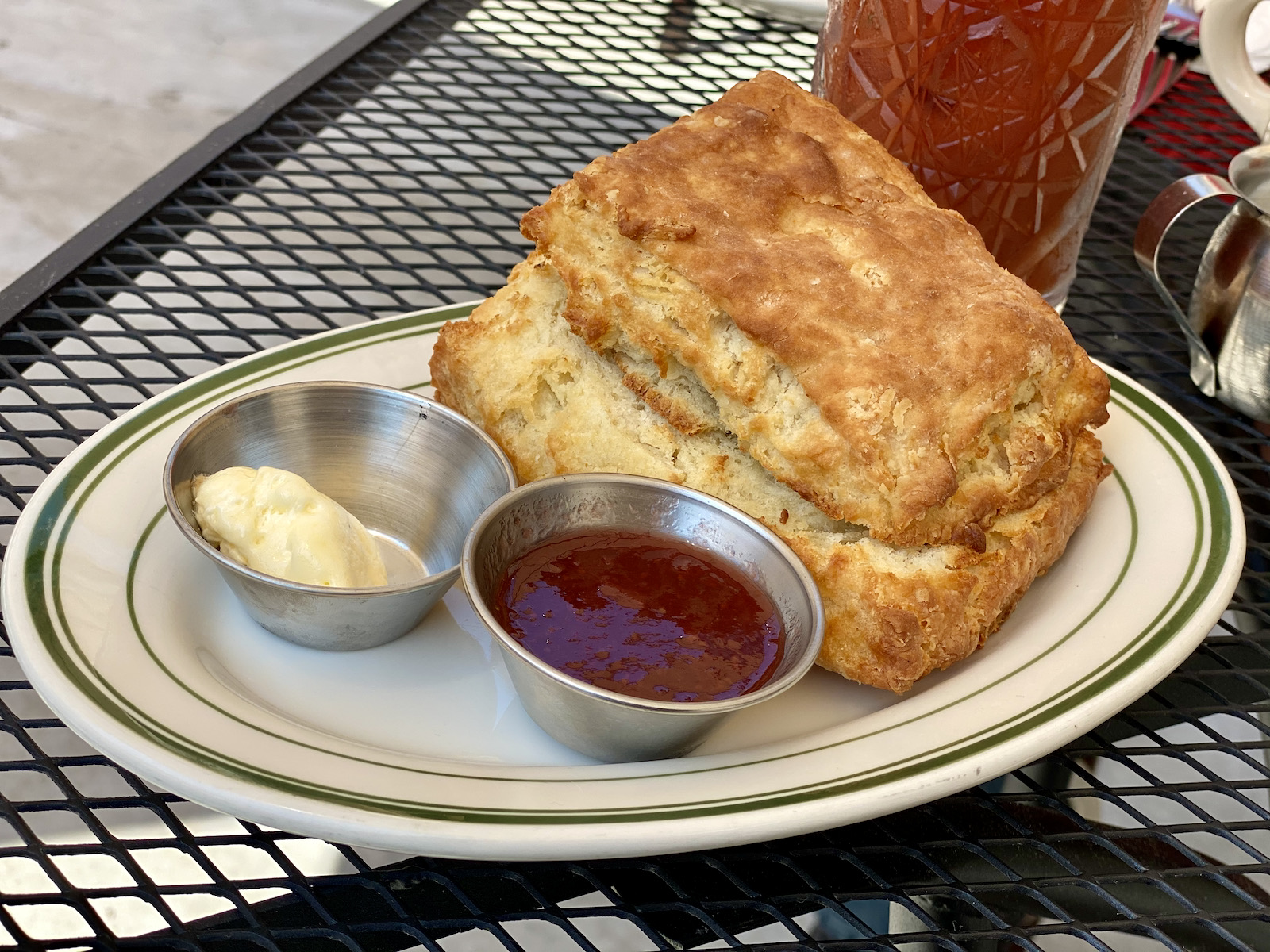 Buttermilk biscuit with butter and jam