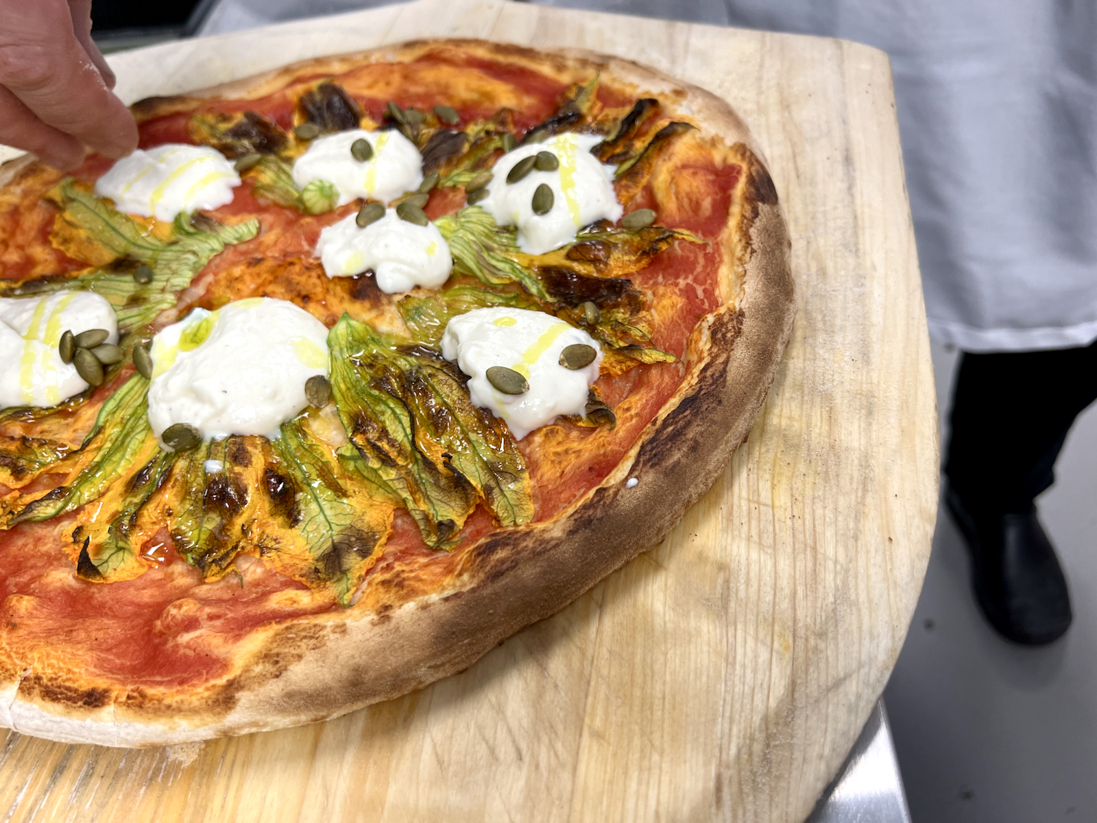 Squash blossom pizza