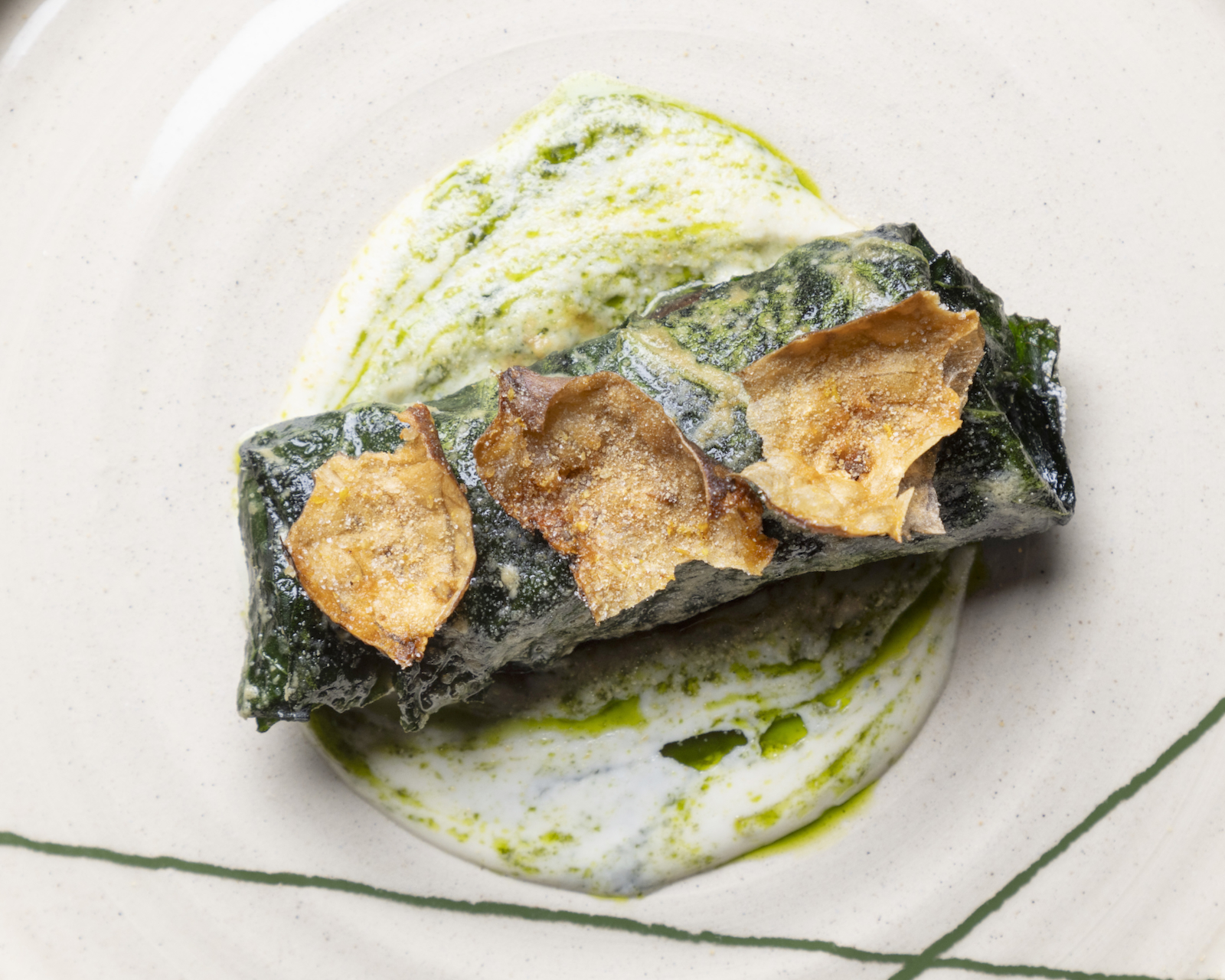 Dolma: collard greens filled with sunchoke, soubise, tarragon