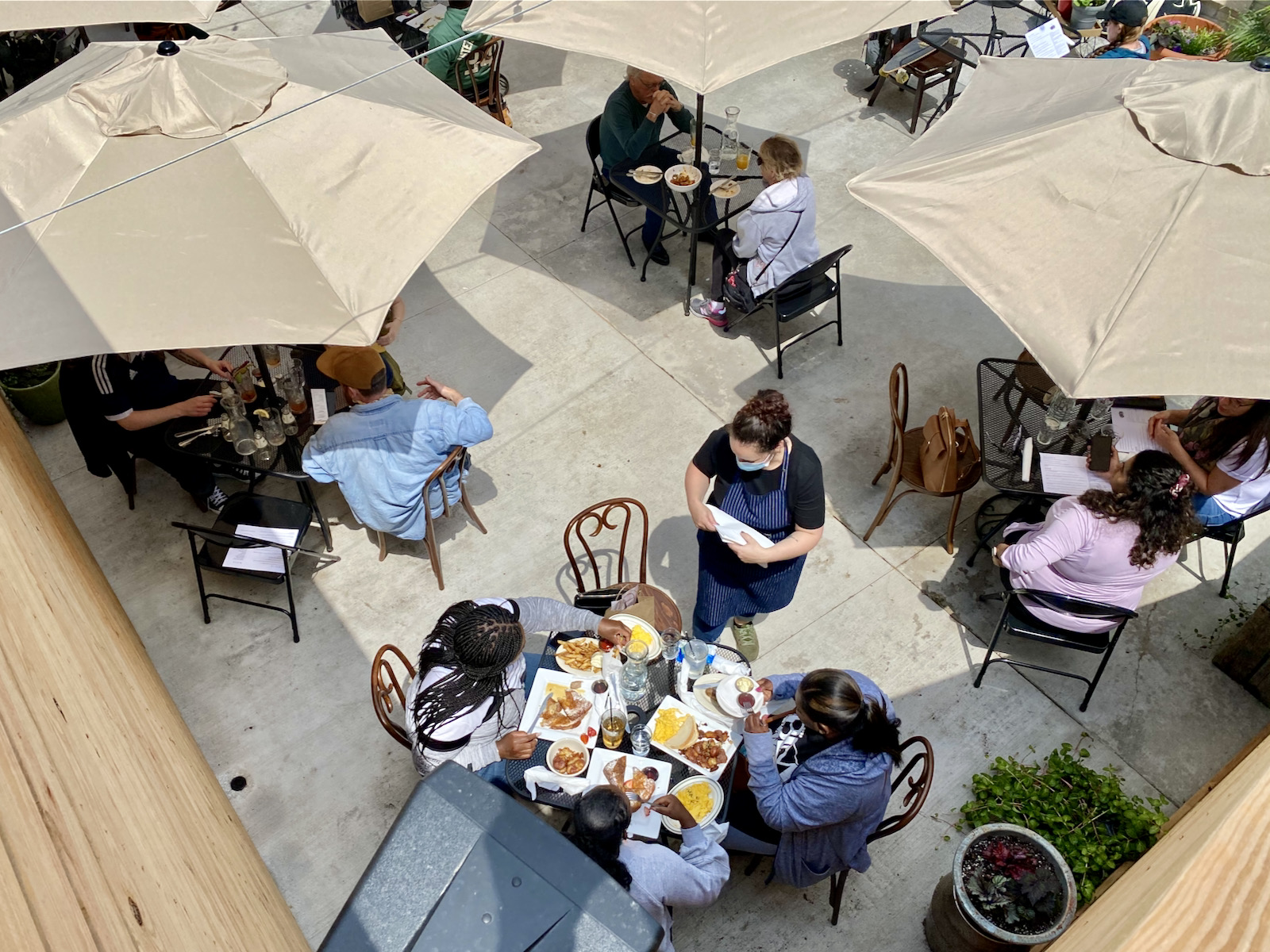 Overhead view of the Honeypie Cafe patio