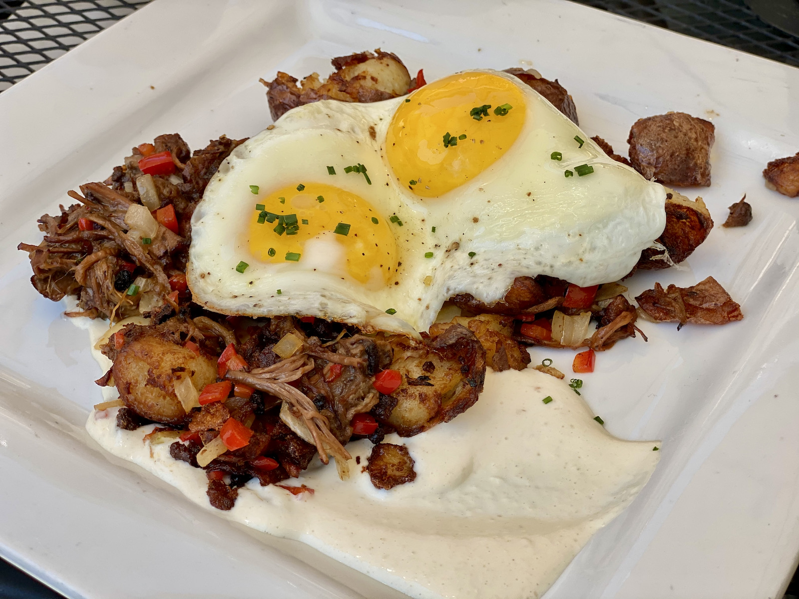 Short rib hash with sunny-side-up eggs