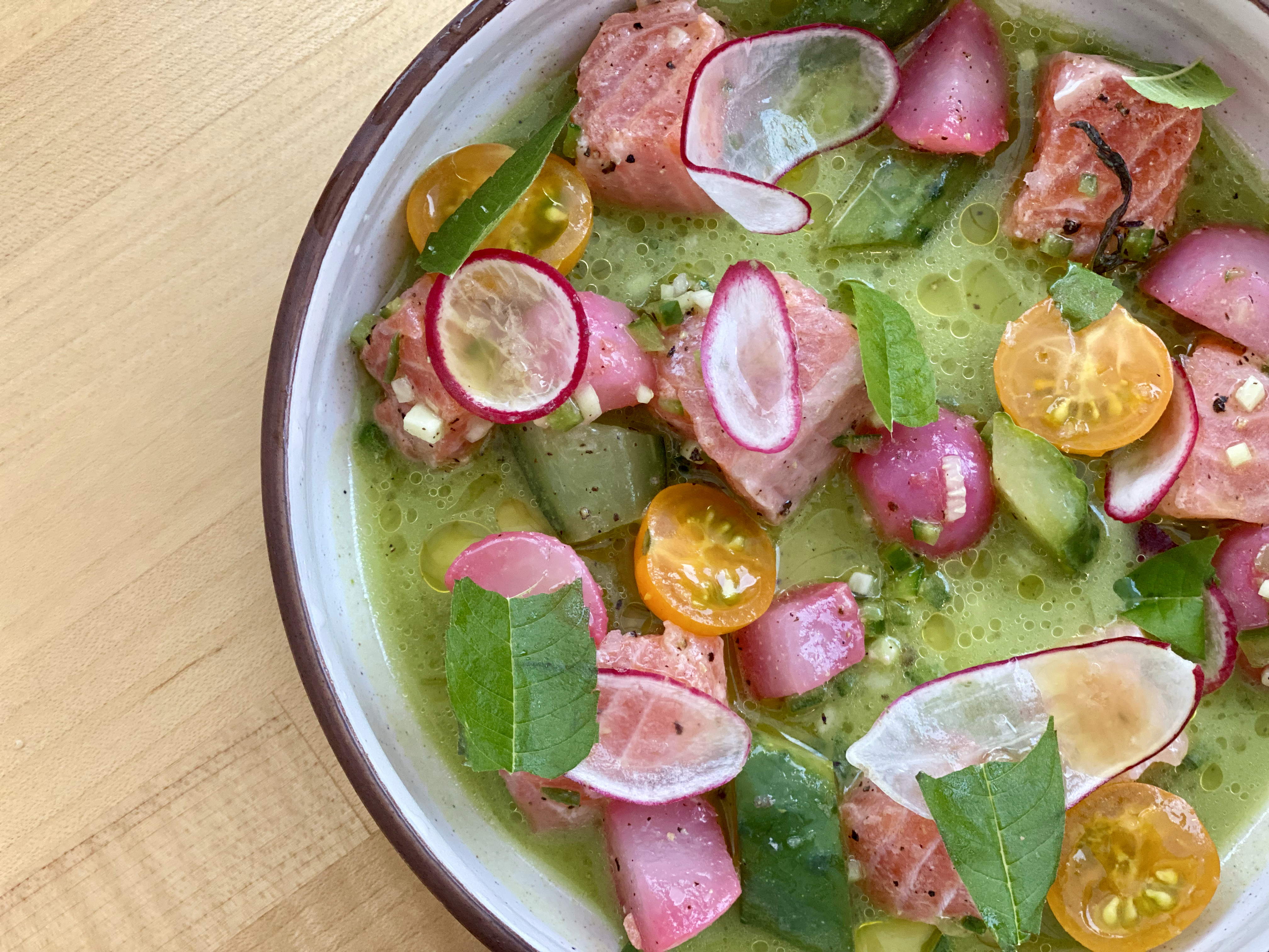 Summer steelhead trout crudo from Birch