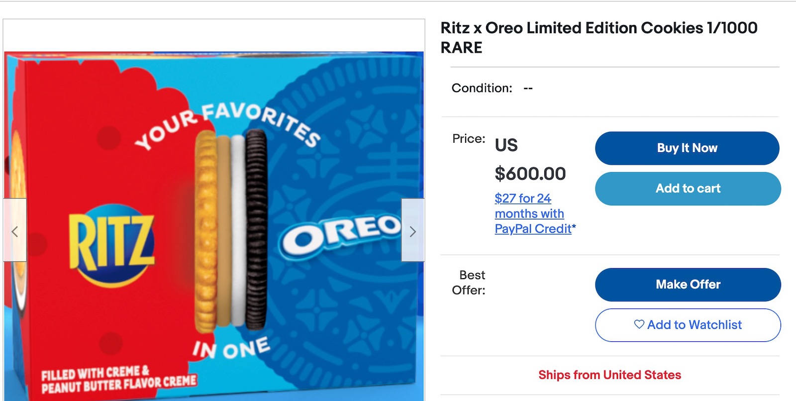 Ridiculous eBay price for RITZ x OREO