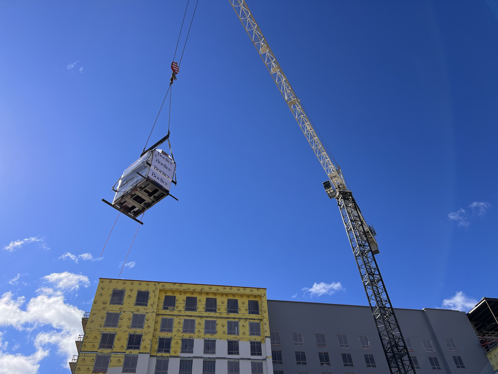 Oven being hoisted to 9th floor