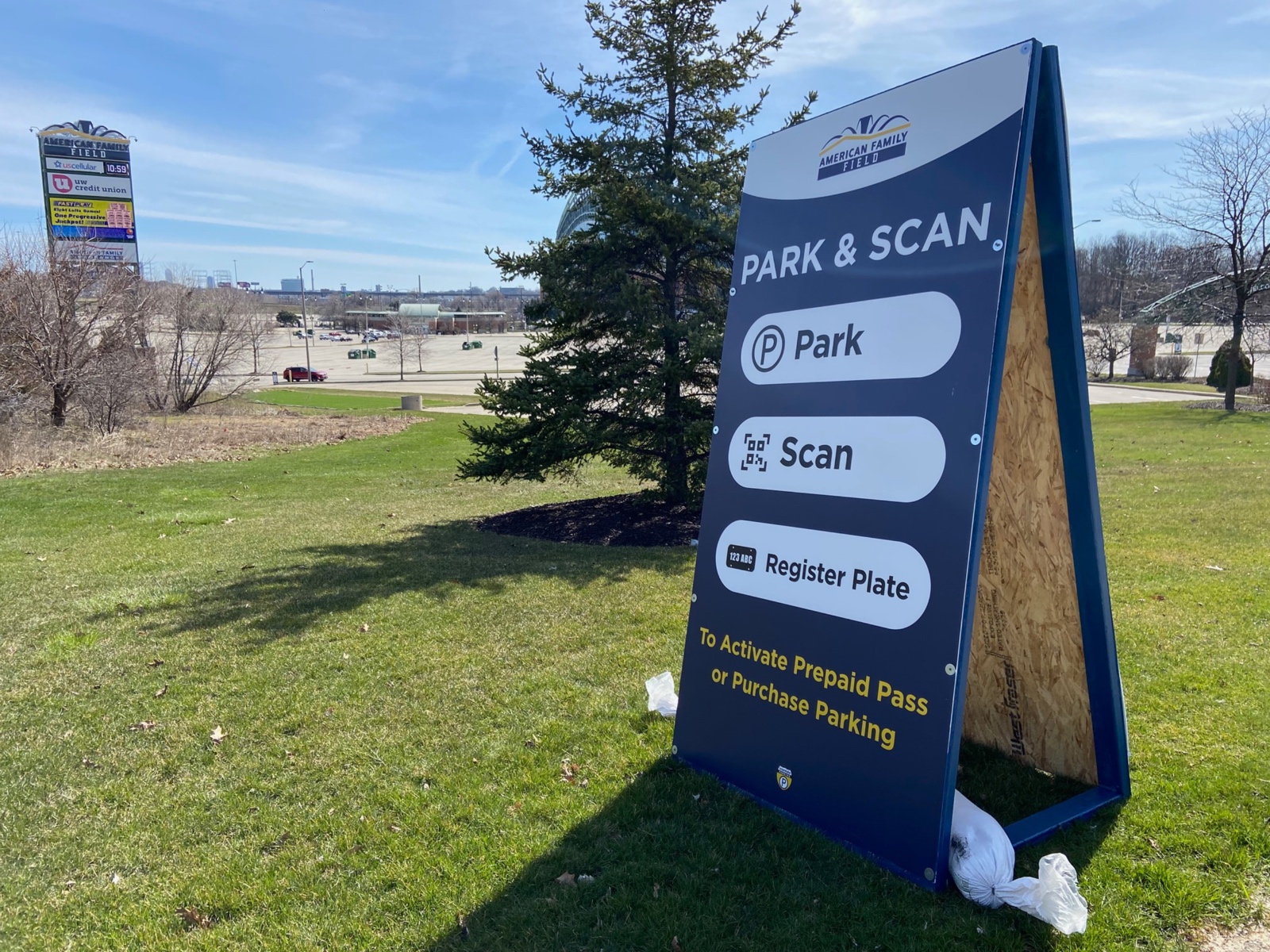 Parking sign at AmFam Field