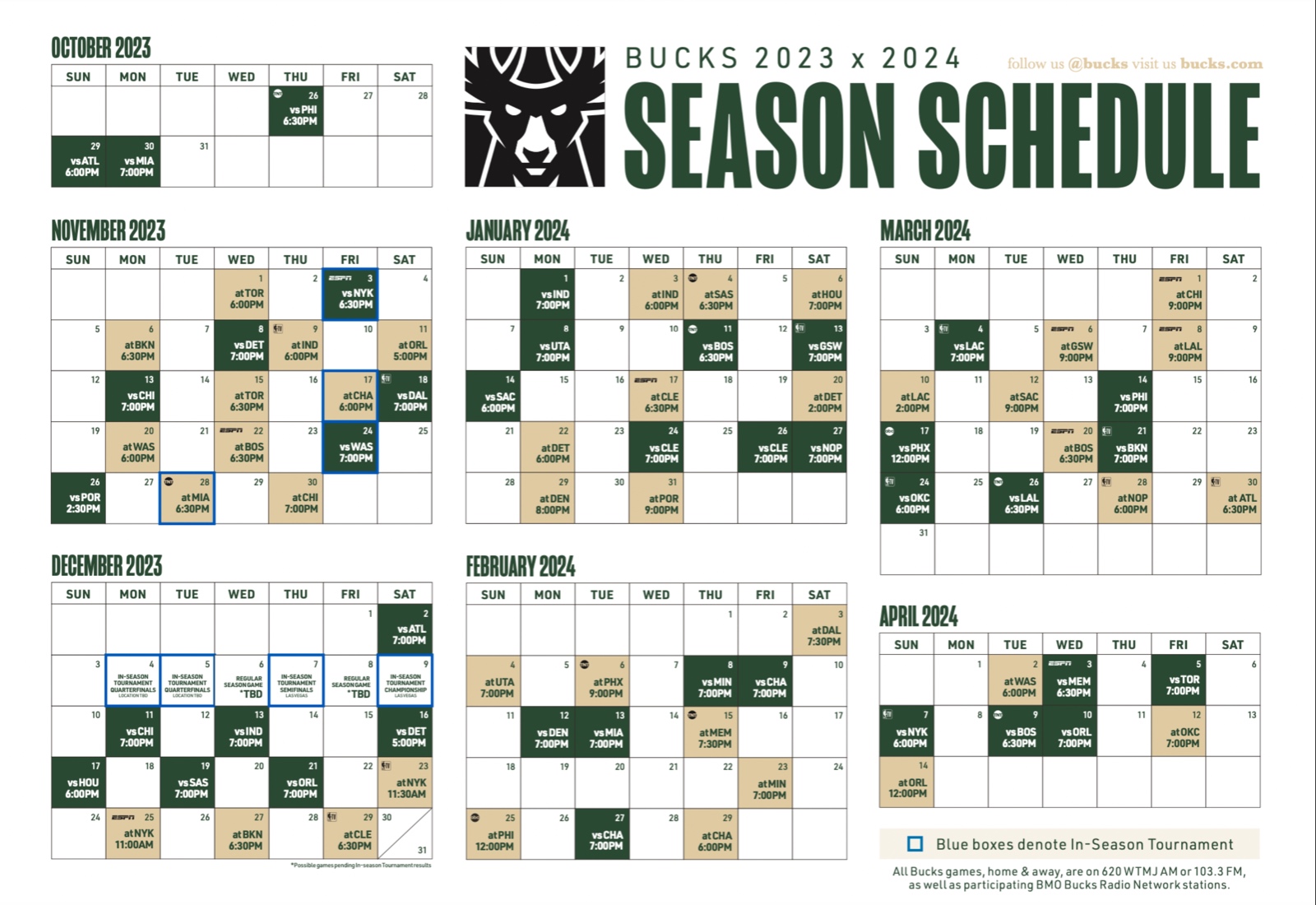 Bucks schedule