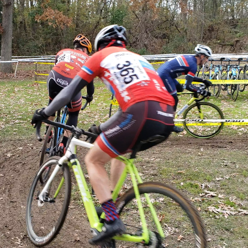 Three men on cyclocross bikes in Waterloo, WI