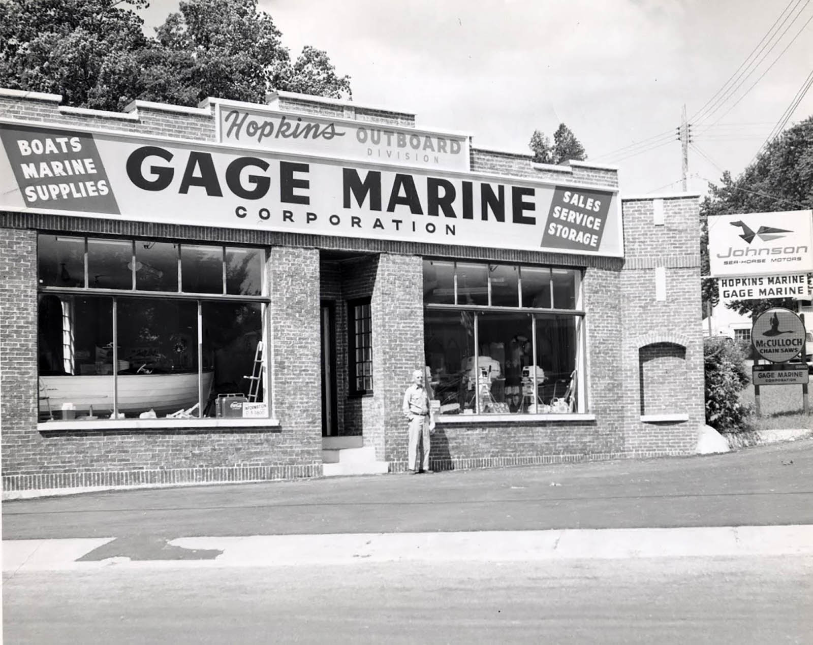 Old Gage Marine store front in Williams Bay.