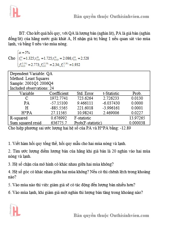 HƯỚNG DẪN GIẢI BÀI TẬP BIẾN GIẢ MÔN KINH TẾ LƯỢNG