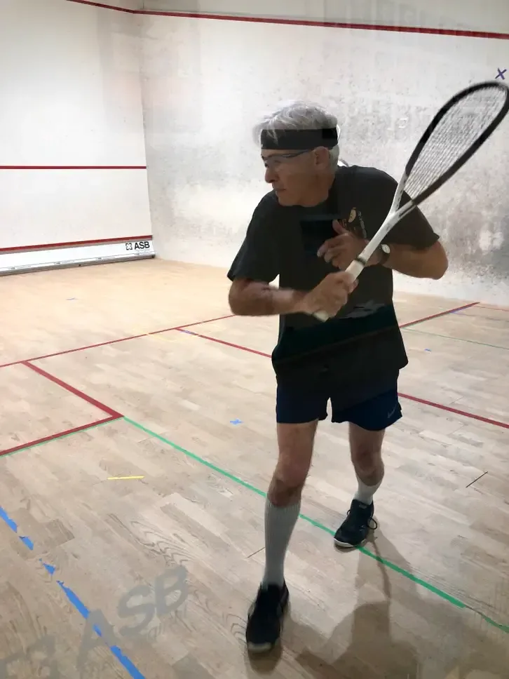 Doug Garr on court at Open Squash (Patch)