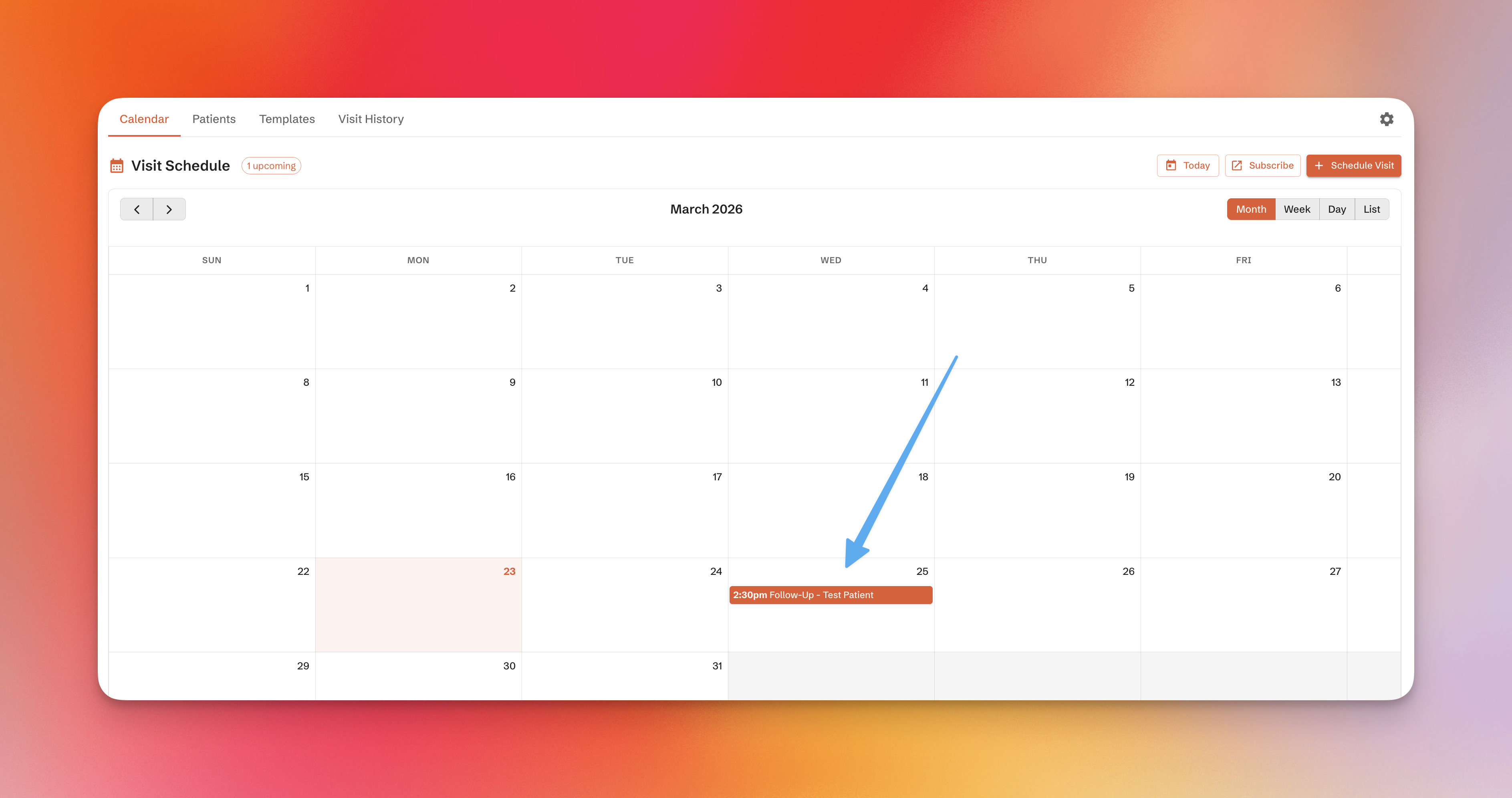 Scheduled Visit View