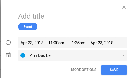 Google Calendar Create Modal