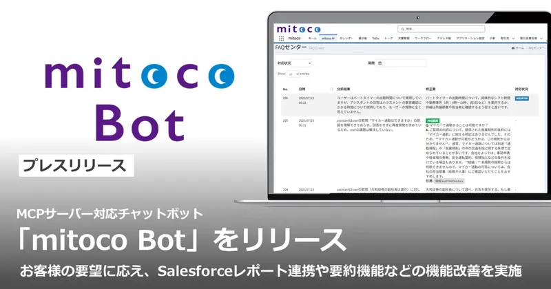 テラスカイ、AIがFAQを自動改善する新機能搭載チャットボット「mitoco Bot」をリリース