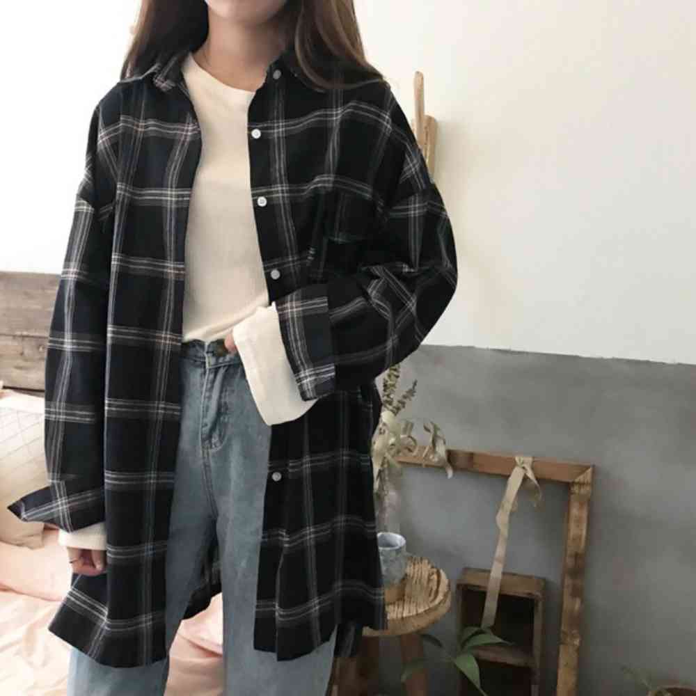 Áo sơ mi kẻ dáng dài oversize