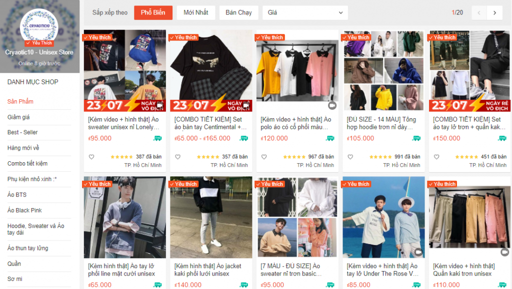 Top các shop thời trang phong cách Unisex uy tín tại Shopee