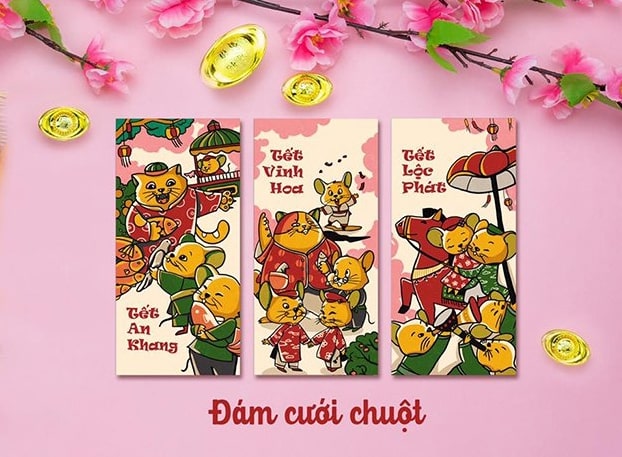 Mẫu bao lì xì in hình tranh dân gian