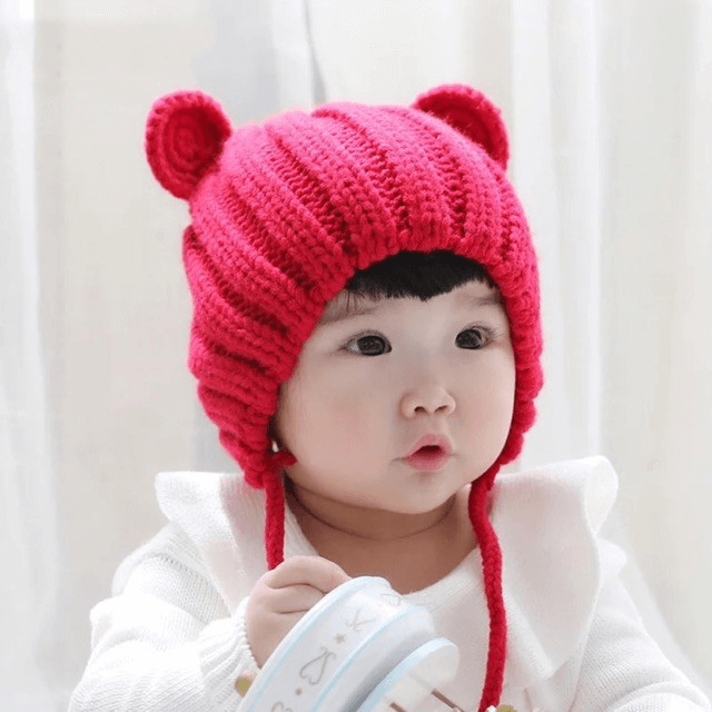 Mũ len tai gấu cực cute cho bé gái