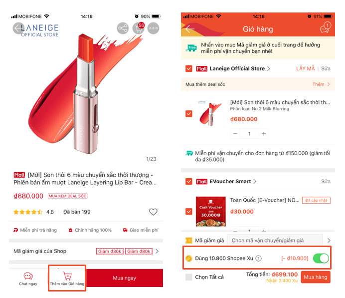 Sử dụng Shopee Xu như Mã giảm giá cho đơn hàng